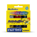 Tinta Guache Glitter Acrilex 6 Cores 15 Ml Tempera Guache