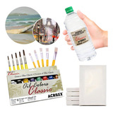 Tinta Óleo 8 Cores 5 Telas 10 Pincel Diluente 500 Ml Óleo Estojo 8 Cores