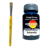 Tinta Para Couro  Sinteticos   Pincel Horizonte 100ml Cor Amarelo Sb E Pincel