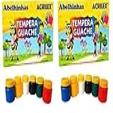 Tinta Tempera Guache Acrilex 6 Cores 15ml Kit Com 2 Caixas