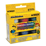Tinta Tempera Guache Acrilex Fantasia Glitter 06 Cores
