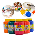 Tinta Tempera Guache Escolar Pote 500ml Kit 6 Cores Sortidas