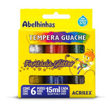 Tinta Tempera Guache Fantasia Glitter 6 Cores Acrilex