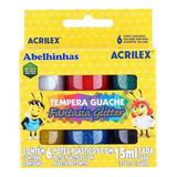 Tinta Tempera Guache Fantasia Glitter Acrilex 6 Cores Novo