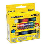 Tinta Tempera Guache Fantasia Glitter Acrilex 6 Cores