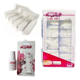 Tips Sorriso Cor Natural Cola E 10 Lixas Bloco Polir Branca