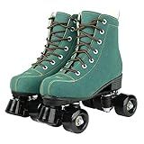 Tmore Patins Para Mulheres E Homens Skate Clássico De Duas Fileiras Com Quatro Rodas Iluminadas De Couro De Camurça Premium Para Ambientes Externos E Internos Para Adultos E Adolescentes Roda Verde