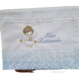 Toalha Bebê Meu Batizado Bordado Renda Luxo Anjinho Batismo
