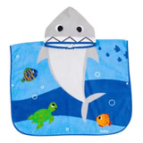 Toalha De Bebê Tubarão Banho Com Capuz Roupão Bubazoo Cor Azul