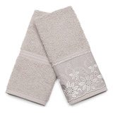 Toalha De Mão Algodão Bordado Lavabo Banheiro Social Kit 2pç Cor Cáqui Kit Social