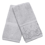 Toalha De Mão Algodão Bordado Lavabo Banheiro Social Kit 2pç Cor Cinza Kit Social