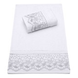 Toalha De Mão Bordada Lavabo 100 algodão Egípicio Kit 2peças