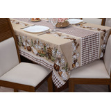 Toalha De Mesa 6 Cadeiras Estampada Em Tecido Linhão Grosso 
