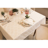 Toalha De Mesa Impermeável 4 Lugares 1 40 X 1 40 M Jacquard Cor Marrocos   Pérola