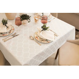 Toalha De Mesa Impermeável 8 Lugares 1 70 X 2 70 M Jacquard Cor Marrocos Branco