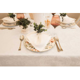 Toalha De Mesa Impermeável 8 Lugares 1 70 X 2 70 M Jacquard Cor Medalhão   Branco