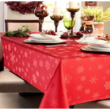 Toalha De Mesa Natal Quadrada Snow Vermelha 8 Lugares 2 20m