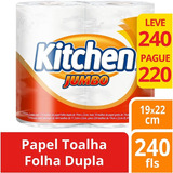 Toalha De Papel Folha Dupla Kitchen Com 2 Unidades Jumbo