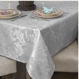 Toalha Forro De Mesa 8 Lugares Tecido Nobre Jacquard Cor Cinza Liso