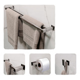 Toalheiro Duplo Inox 70cm Kit Acessórios Banheiro 4 Peças
