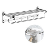 Toalheiro Inox Suporte Porta Toalha Banho Duplo Parede 60cm Aço Inox 304 Yesop Cor Prateado