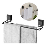 Toalheiro Suporte Porta Toalha Ventosa Preto Fosco 45cm