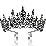 TOBATOBA Tiara Preta Com Coroa Preta Coroa Gótica Tiaras E Coroas De Halloween Para Mulheres Tiara De Cristal Preto Tiara De Casamento Para Noiva Coroa De Rainha Fantasias Góticas De Halloween Para Aniversário E Cosplay