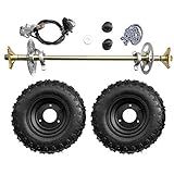 Togarhow Conjunto De Eixo Traseiro Go Kart 740 Mm 29 Polegadas Kit Completo De Cubo De Roda E Pneus De Roda 135 6 Com Aro E Conjunto De Freio E Corrente T8F Adequada Para DIY Go Kart Quad Trike Drift Bikes