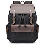 TOKSHOP Mochila De Lona Com Partes Em Couro E Compartimento Para Notebook De Até 15 6 Polegadas Impermeável Resistente Costura Reforçada Com Diversos Bolsos