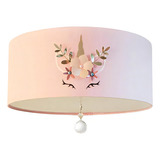 Tom Luz Luminária Plafon Infantil Unicórnio Cúpula Rosa 30x15 2 e27 2 127 220v Rosa
