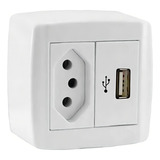 Tomada 10a Usb 2a Linha Box Slim Ilumi Sobrepor Externa Cor Branco