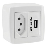 Tomada 20a Usb 2 a Ilumi Box Linha Sobrepor Slim Cor Branco