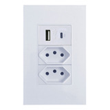 Tomada Dupla De Parede Usb E Tipo C Bivolt 4x2 Branca