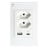 Tomada Dupla Usb Usbc Novadigital 10a 16a 20a 4x2 Vidro Temperado Embutir Sem Wifi Wk usbc Branca