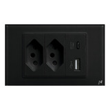 Tomada Dupla Usb Usbc Novadigital 10a 16a 20a 4x2 Vidro Temperado Embutir Sem Wifi Wk usbc Preta