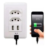 Tomada Parede Usb Duo Entradas Carregador Universal Dispositivo Cor Branco Arco Iris Led