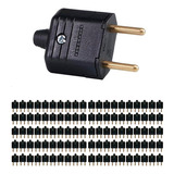 Tomada Plug Macho 2 Pinos Maciço 10a Preto Pin Kit 100 Peça