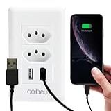 Tomada USB DUO De Parede Conjunto Com 2 Tomadas E 2 Entradas USB RN 106 White Plástico