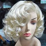 TOMIGO Peruca Loira Curta Vintage Para Mulheres Loira Platina Curta Ondulada Fantasia De Halloween Cosplay Dos Anos 60