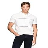 Tommy Hilfiger Camisa Polo Masculina Casual De Manga Curta Em Modelagem Regular Com Desenhos Listrados, Branco, G