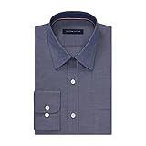 Tommy Hilfiger Camisa Social Masculina De Modelagem Regular Não Precisa Passar A Ferro Lisa Azul Noturno 16 Neck 32 33 Sleeve