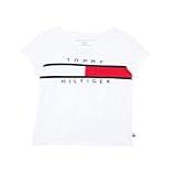 Tommy Hilfiger Camiseta Feminina De Manga Curta Com Logotipo Da Bandeira, Camiseta De Mistura De Algodão Com Interior Sem Etiqueta, Branco, M