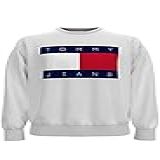 Tommy Hilfiger Moletom Masculino Gola Redonda Logotipo Jeans Branco Brilhante XX Large