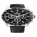 Tommy Hilfiger Relógios Masculinos De Quartzo De Aço Inoxidável Couro Preto Couro