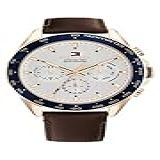 Tommy Hilfiger Relógios Masculinos De Quartzo De Aço Inoxidável Cravo Dourado Couro