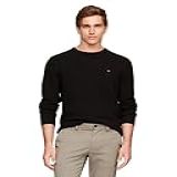 Tommy Hilfiger Suéter Masculino Texturizado De Malha Waffle Gola Redonda Pulôver Leve Disponível Em Tamanhos Grandes E Altos Preto GG