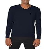 Tommy Hilfiger Suéter Pulôver Masculino Essencial De Algodão Com Gola V E Manga Longa Masters Navy G