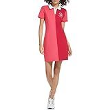 Tommy Hilfiger Vestido Feminino Polo De Manga Curta Com Gola Canelada E Botões De Pressão, Combo Ruby Glow, Gg