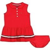 Tommy Hilfiger Vestido Polo De Manga Curta Para Bebês Meninas Com Flores Combinando, Carmesim Profundo, 12 Meses