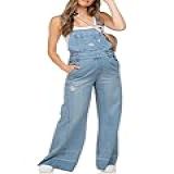 Tongmingyun Macacão Jeans Feminino De Verão Para Gestantes Elástico Ajustável Calça Jeans Azul Claro Small